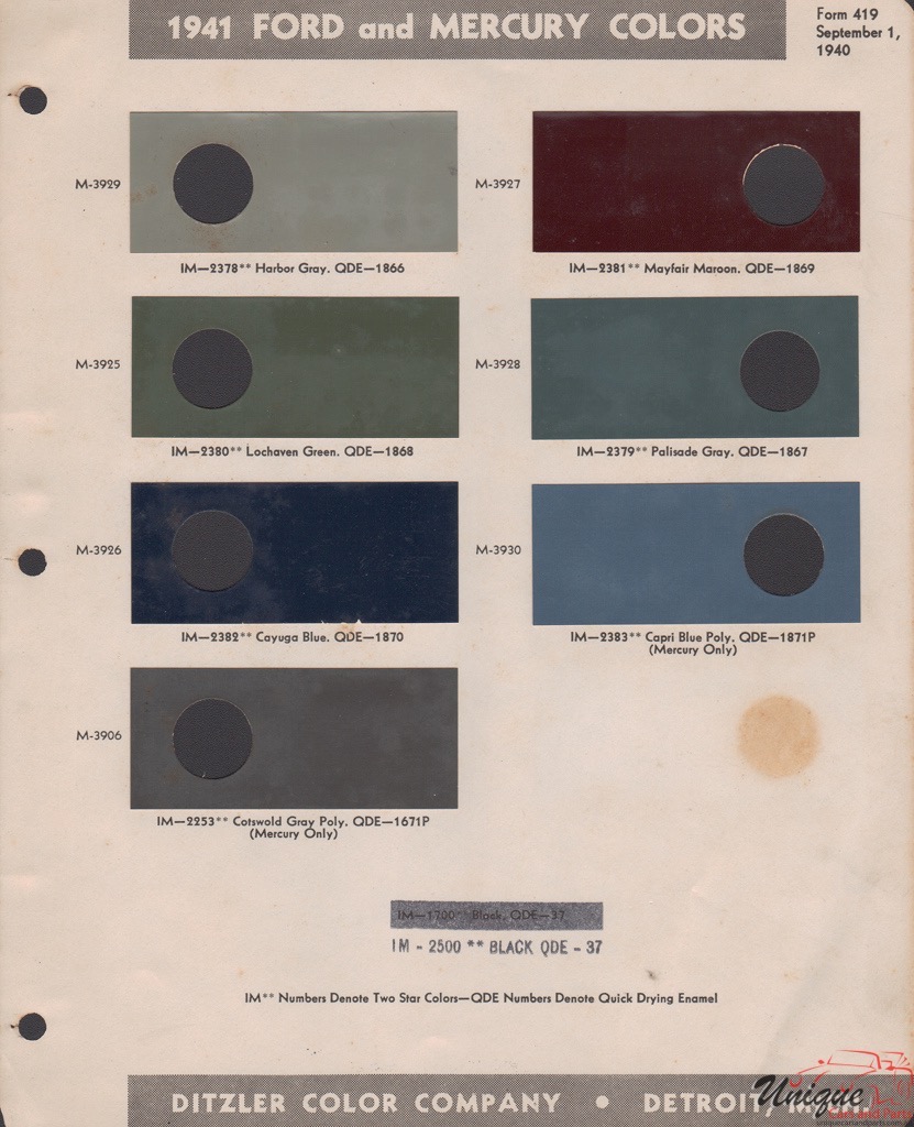 1941 Ford Paint Charts PPG 3